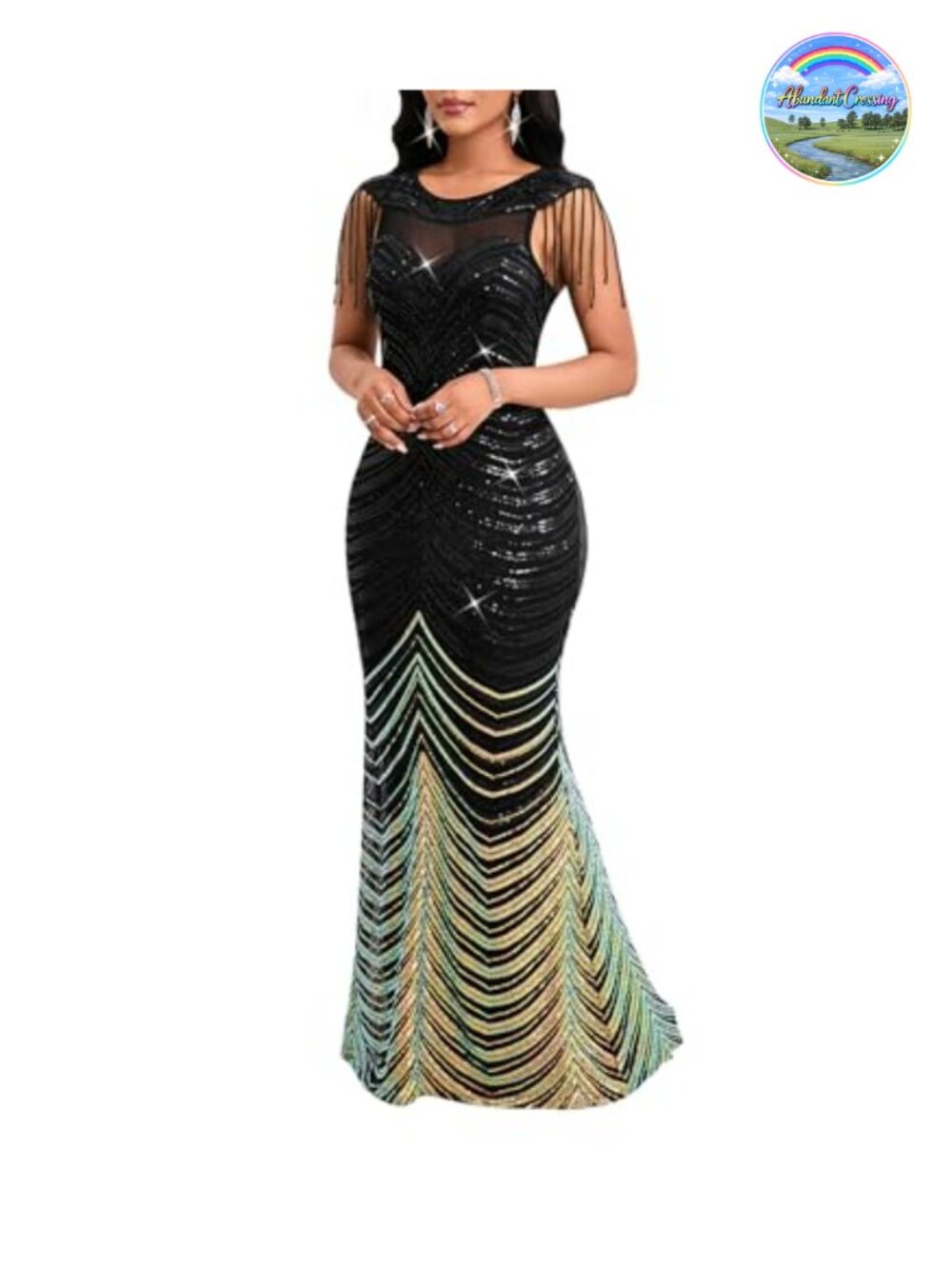 Sequin Mesh Bodycon Formal Maxi Evening Gown Cocktail Dress